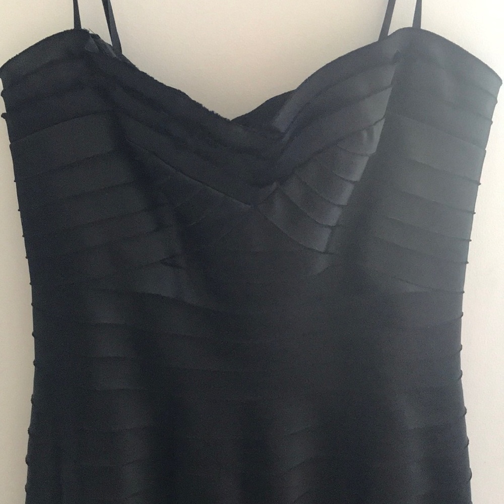 Black BCBG Ribbon Tiered Formal Gown